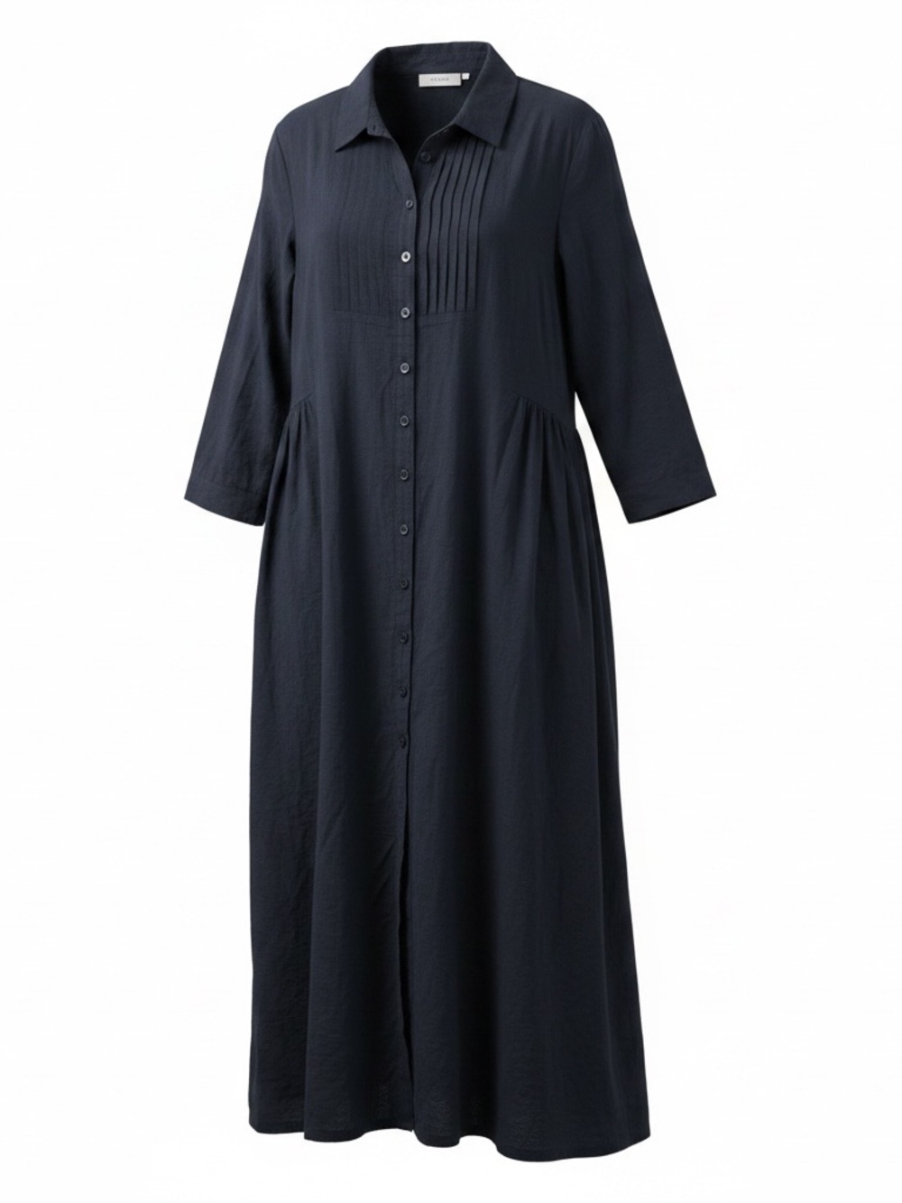 Long Navy Button-Front Maxi Shirt Dress